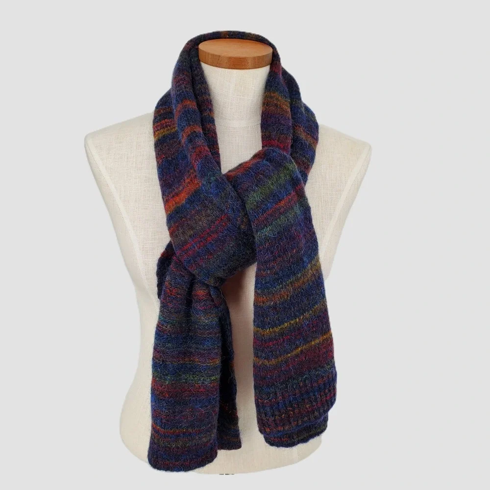 Outerknown Unisex Wool Alpaca Blend Striped Knit Scarf Blue Multi Color One Size
